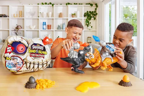 Miniatura 6 de ZURU SMASHERS Isla de Dinosaurios T-Rex Batallas (Versión Negra) de ZURU 50+ Sorpresas Dinosaurio Coleccionable para Niños T-Rex Triceratops Slime