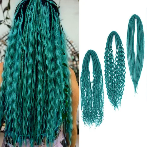 Miniatura 34 de Extensiones de rastas trenzadas bohemias de 24 pulgadas, 10 hebras de rastas sintéticas rizadas color marrón degradado con trenza de caja, rastas