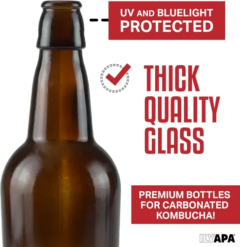 Miniatura 3 de Ilyapa Botellas de vidrio de 16 onzas con tapa abatible, color ámbar, paquete de 12 con tapa hermética, para elaboración casera, kombucha