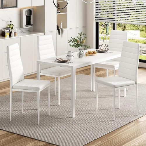 Miniatura 6 de Farini Juego de 4 sillas de comedor de piel sintética blanca para cocina, sillas laterales modernas con marco de metal resistente