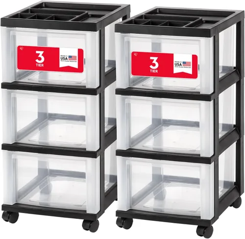 Miniatura 14 de IRIS USA Organizador de almacenamiento con cajones de plástico, carrito rodante, con ruedas giratorias, 3 cajones, para aula, suministros de arte