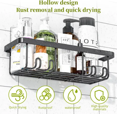 Miniatura 5 de Organizador de ducha adhesivo, paquete de 5 organizadores de baño de acero inoxidable a prueba de óxido y almacenamiento, organizador de baño