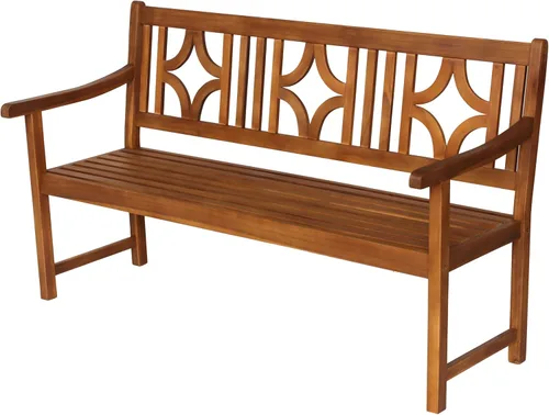JONATHAN Y Sloane BNH100A Banco de madera de acacia maciza para exteriores, asiento de jardín para 2 personas con respaldo geométrico y reposabrazos