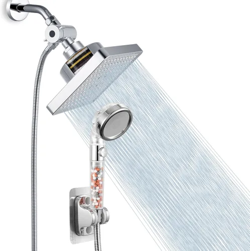 Cabezal de ducha filtrado con combo de mano, filtro de regadera de lluvia de alta presión para eliminar cloro y sustancias nocivas, con soporte