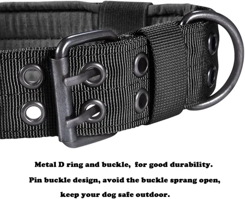 Miniatura 4 de Collar táctico para perro, collar militar ajustable con anillo en D de metal y hebilla, collar de entrenamiento de nailon resistente para perros