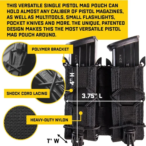 Miniatura 3 de High Speed Gear, bolsa para cargador de pistola doble TACO MOLLE, fabricado en los Estados Unidos. Negro