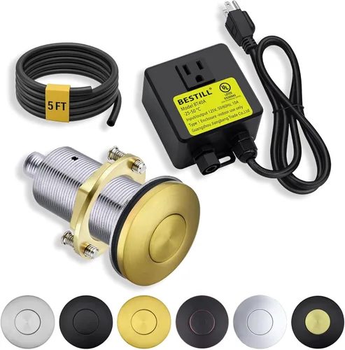 Miniatura 21 de BESTILL, kit de interruptor de aire para triturar basura, parte superior de fregadero gris plomizo con botón pulsador de encendido/apagado, Gris
