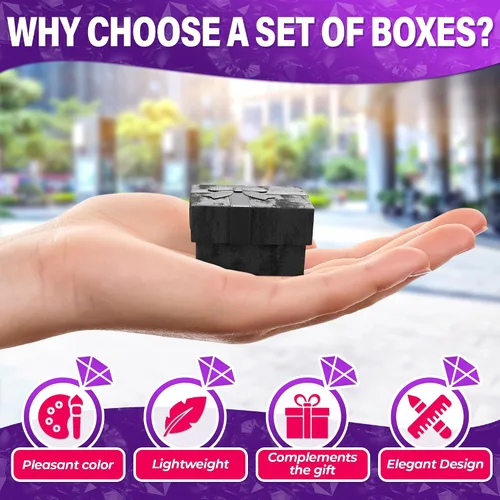 Miniatura 4 de Juego de 24 cajas de regalo para anillos negros, cajas de regalo de joyería de diseño elegante, caja pequeña para aretes para regalo con nudo