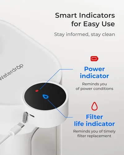 Miniatura 8 de Waterdrop ED11W - Dispensador de filtro de agua recargable con 2 filtros, jarra eléctrica instantánea potente de 5 etapas de larga duración, reduce