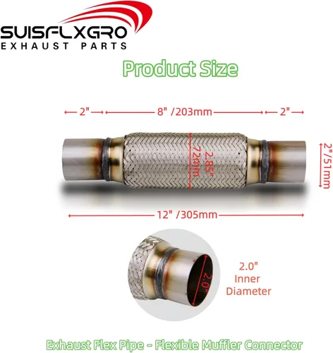Miniatura 4 de Tubo Flexible de Escape SUISFLXGRO Tipo Universal 100% Acero Inoxidable Para Vehículos Pesados y Coches (1 Pieza, 1.75X6X10)