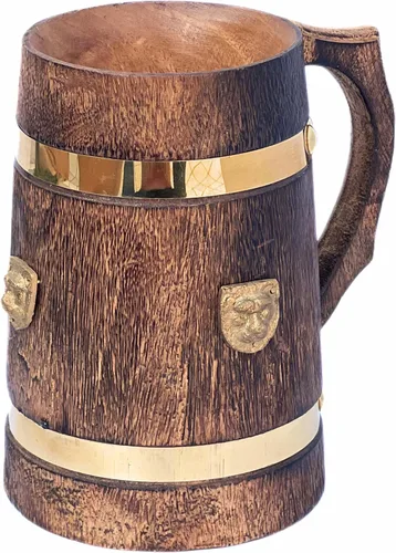 collectiblesBuy Taza de cerveza de madera hecha a mano con plato de león de latón rústico medieval jarra Stein 13.5 fl oz cerveza ecológica café té