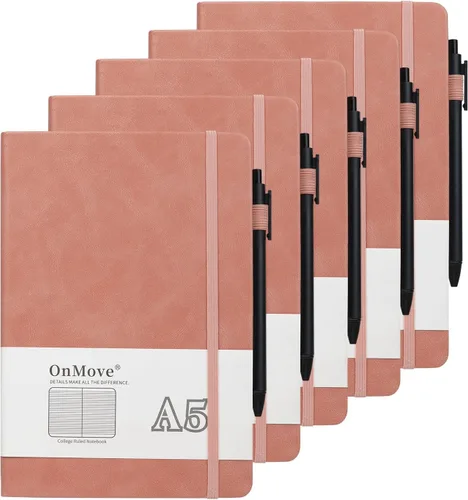 Miniatura 7 de Cuadernos diarios para mujeres y hombres, paquete de 5 unidades, tapa dura de cuero a granel con soporte para bolígrafo, 160 páginas, papel grueso
