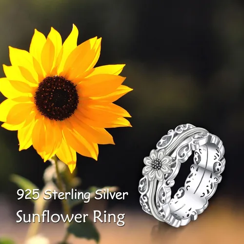 Miniatura 25 de VONALA Anillos giratorios de plata esterlina 925 con diseño de filigrana y girasol, cruz, piedra lunar, ágata musgo, anillos giratorios