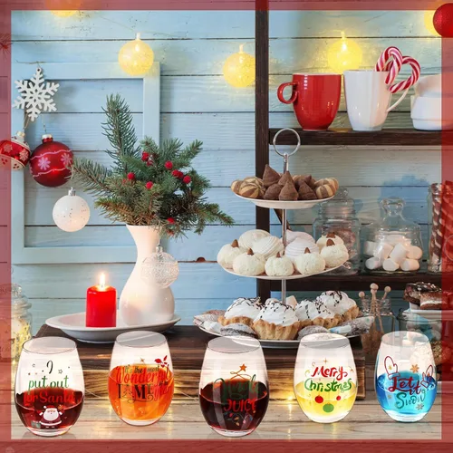 Miniatura 5 de Funtery 6 Piezas Vasos de Vino de Navidad sin Tallo, Divertido Juego de Regalo de Navidad para Maestros, Hombres, Mujeres, Familia, Amigos