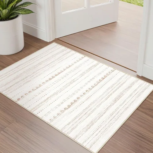 Nakagishi - Tapete de 2 x 3 pies lavable: pequeño y suave de estilo bohemio marroquí neutro, antideslizante, pelo corto, para interiores,
