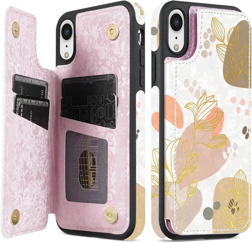 Miniatura 55 de NNH Funda tipo cartera compatible con iPhone Xs Max con bloqueo RFID, ranuras para tarjetas, folio de piel sintética, función atril, doble cierre