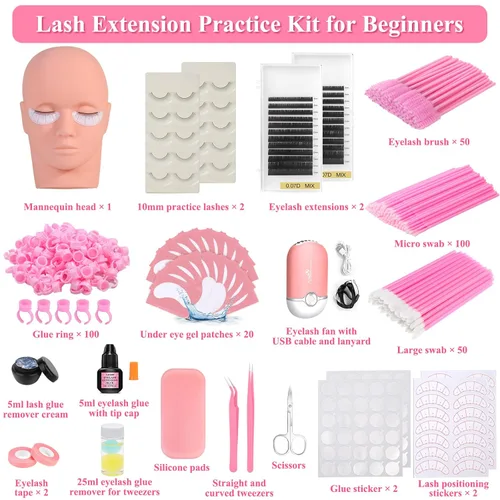 Miniatura 3 de Kit de extensión de pestañas para principiantes, kit profesional de extensión de pestañas con todo: cabeza de maniquí de pestañas, pestañas