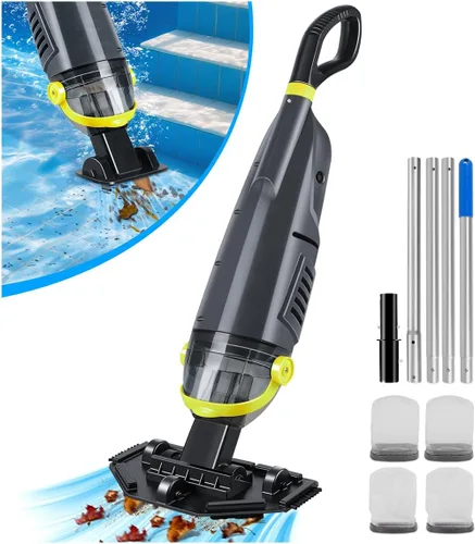 KimPump Aspirador de piscina de mano inalámbrico con 4 bolsas de filtro, adecuado para filtración de impurezas ultrafina, cabezales de cepillo