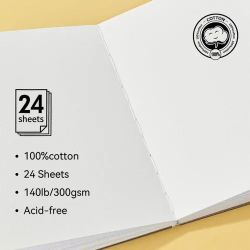 Miniatura 2 de Lightwish Diario de acuarela, papel de acuarela de prensa en frío 100% algodón, 140 libras/10.58 oz/m², sin ácidos, 24 hojas de 5.12 x 7.48