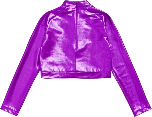Miniatura 4 de Lorilida Camiseta corta de manga larga metálica para niñas y niñas, cuello alto, con brillantina, leotardo de ballet para gimnasia, rendimiento