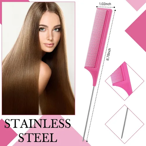 Miniatura 5 de Geiserailie Juego de 3 cepillos para el cabello con parte trasera lisa, cepillo de cerdas, control de bordes, peine para mujeres, cabello negro Rojo