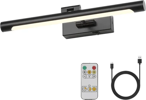 Joosenhouse Luz de imagen funciona con pilas, luces inalámbricas de 16.53 pulgadas para pared, regulable y apagado con temporizador, brazo oscilante