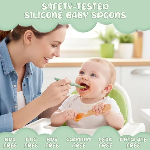 Miniatura 4 de Cucharas de silicona para bebés de 6 meses, cucharas de alimentación para bebés sin BPA, cucharas de autoalimentación para bebés de 6 a 12 meses