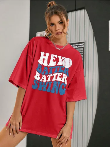 Miniatura 30 de Camiseta de béisbol para mujer, camisetas de béisbol de gran tamaño Hey Batter Batter Swing Graphic Tee Ballpark Gift Tops de manga corta