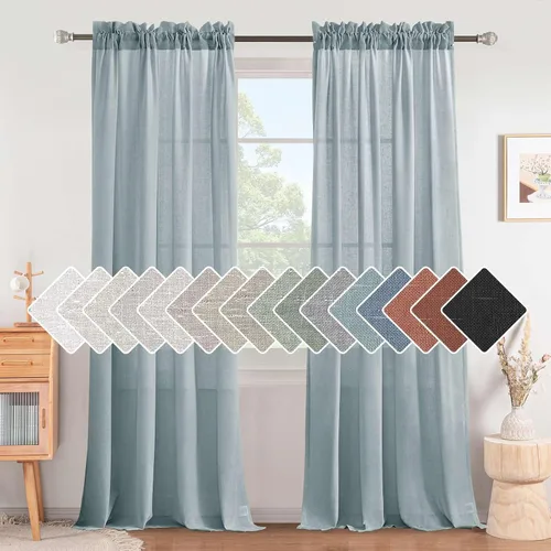 Miniatura 35 de H.VERSAILTEX Cortinas de Lino con Textura Filtradoras de Luz para Tratamiento de Ventanas de Sala de Estar, Cortinas Naturales Duraderas