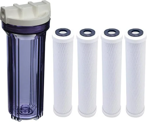 CFS - Juego de 5 filtros de agua que incluye carcasa de filtro de 10 pulgadas y cartuchos de filtro de carbono compatibles con modelos 10CLW12,