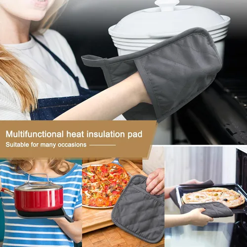 Miniatura 4 de Juego de 2 soportes para ollas grises para cocina, resistentes al calor, almohadillas calientes con bolsillos, antideslizantes, agarre suave
