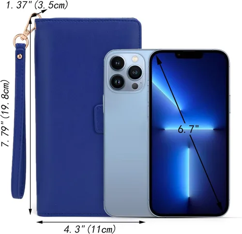 Miniatura 6 de UTO Cartera de pulsera para mujer desmontable para chequera, tarjeta, billetes, teléfono, organizador grande, 1085 azul, Grande, Moderno