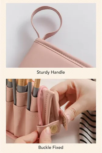 Miniatura 6 de Soporte para brochas de maquillaje, organizador de brochas de maquillaje de cuero PU de agua, 20 bolsillos, bolsa de cepillo de maquillaje de viaje