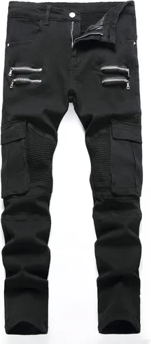 Ginsiom Pantalones de mezclilla de motociclista para hombre, pierna recta, ajustados, desgastados, elásticos, para motocicleta