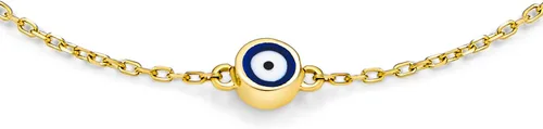 Miniatura 2 de Pulsera simple minimalista de oro amarillo real de 14 quilates con amuleto de protección azul pequeño con dije de mal de ojo para adolescentes