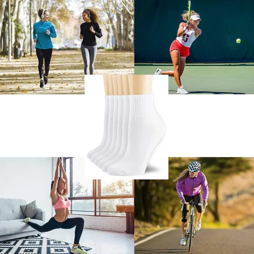 Miniatura 6 de NevEND Paquete de 6 calcetines deportivos de algodón para mujer con acolchado grueso y transpirable, Blanco