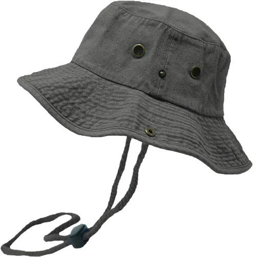 Miniatura 6 de Glory Max Sombrero de pescador de algodón lavado con correa de barbilla gorra de pesca Sun Safari Boonie Negro