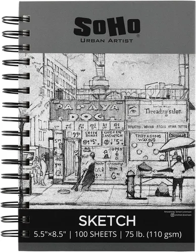 Soho Urban Artist Bloc de bocetos (75 libras/110 gsm), 100 hojas de cuaderno de bocetos encuadernado en espiral para artistas profesionales y