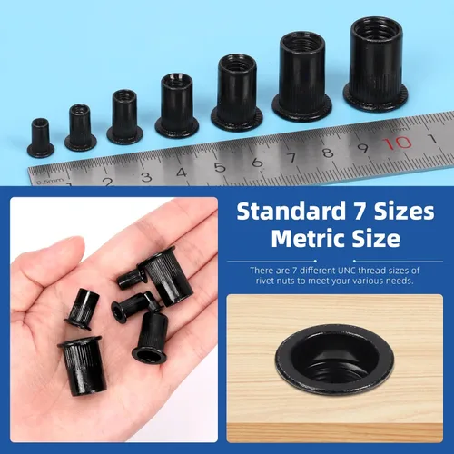 Miniatura 5 de Glarks Juego de 100 tuercas de remache M6 de acero al carbono métricas de acero al carbono, chapado en zinc, cabeza plana, remache roscado, juego
