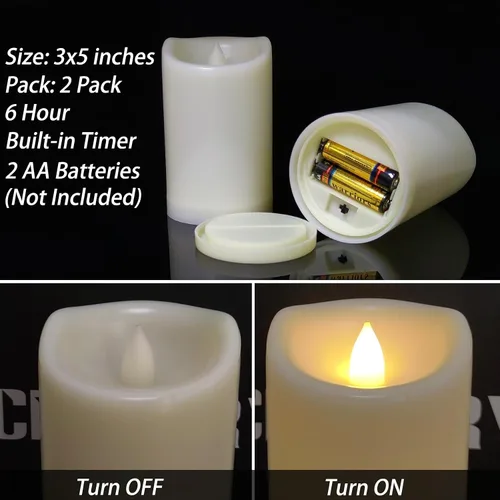 Miniatura 3 de Paquete de 2 velas para exteriores con temporizador (3 x 5 pulgadas), impermeables, sin llama, parpadeantes, velas LED falsas de plástico