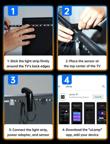 Miniatura 8 de Retroiluminación LED para TV, luces de TV cortables de 11.5 pies que cambian con TV para pantalla de 32 a 50 pulgadas y monitor de PC