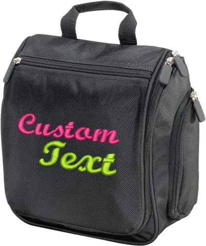 Neceser colgante personalizado para hombres y mujeres para viajes, regalo de padrinos de boda bordados personalizados para kit de aseo, Negro -