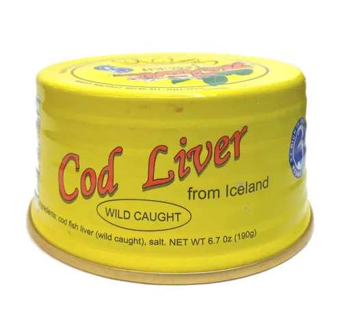 Miniatura 2 de Hígado de bacalao natural islandés, latas de 6.7 oz/190 g (paquete de 6) con Omega 3, capturado en el medio silvestre, en aceite propio