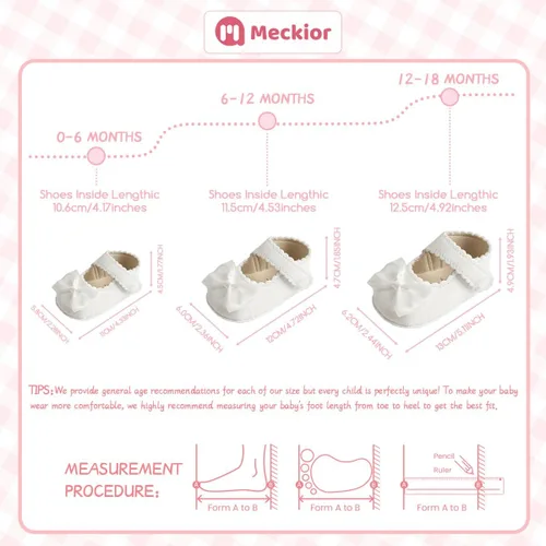 Miniatura 6 de Meckior Zapatos deportivos para bebé y niñas, suela suave, con lazo, princesa, vestido de boda, Mary Jane, planos, para recién nacidos, ligeros