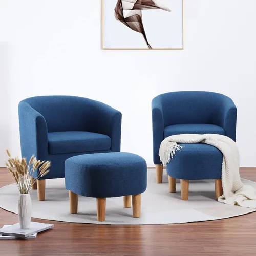 Miniatura 21 de DAZONE Silla decorativa Sherpa con otomana, sillón blanco esponjoso de barril de peluche para sala de estar acogedora, sillas pequeñas y cómodas
