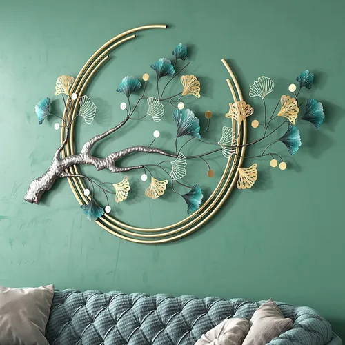 Miniatura 6 de Umbifa Decoración de pared de metal grande de 52.7 x 32.7 pulgadas, escultura de pared 3D de hoja de ginkgo, decoración artística de pared de metal