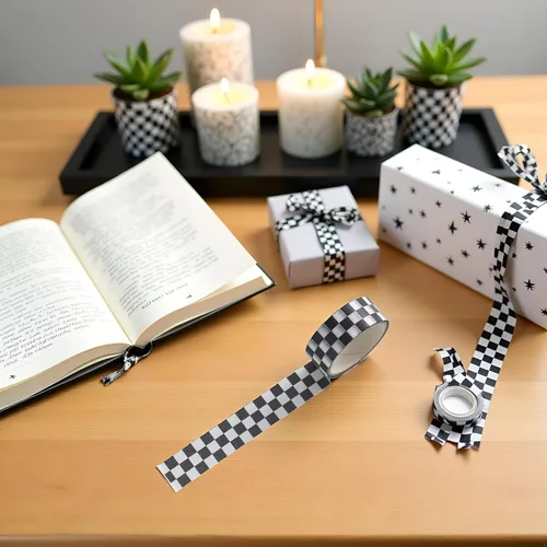 Miniatura 9 de BWESOO Cinta decorativa Washi cinta adhesiva compacta con patrón de tablero de ajedrez, cinta de papel DIY resistente a la decoloración para artes