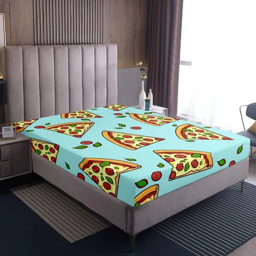 Miniatura 7 de Juego de sábanas de pizza de dibujos animados para niños, adolescentes, sábana bajera moderna y bohemia para niños y adultos, suave, verde