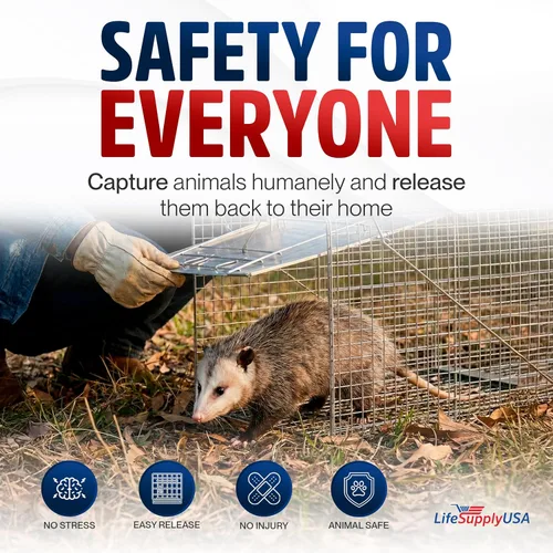 Miniatura 3 de Trampa humana para gatos callejeros de 24 pulgadas, jaula de animales vivos para gatitos salvajes, zarigüeya, mapache, conejo, armadillo, trampa