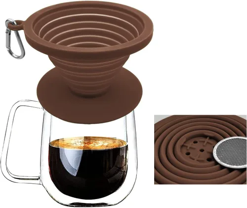 Gotero de café plegable para verter sobre café, cafetera reutilizable de silicona, cafetera sin papel, apta para lavavajillas, mosquetón para